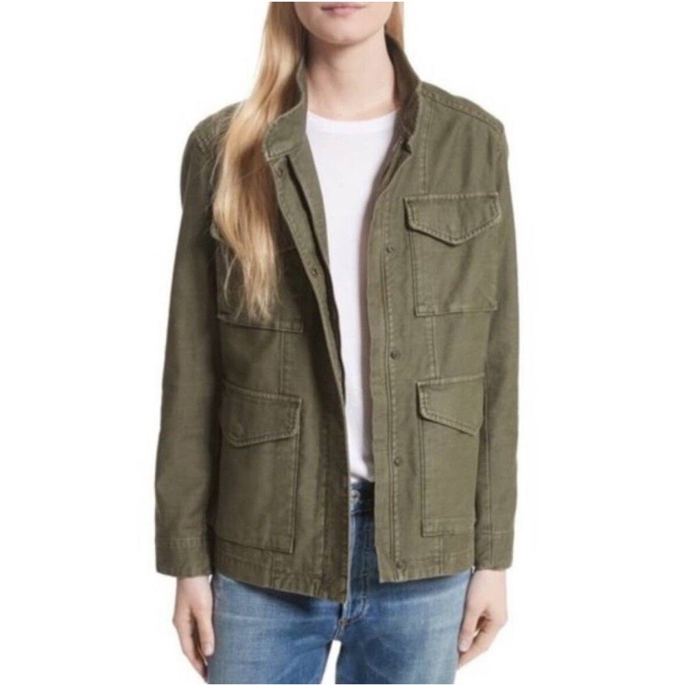 Vince Jacket Military Canvas Olive Green Utility Pockets Travel Women XS